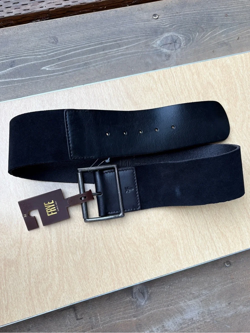 Frye Black Suede & Smooth Leather Wide Panel Waist Belt NWT Size M 34DO943C